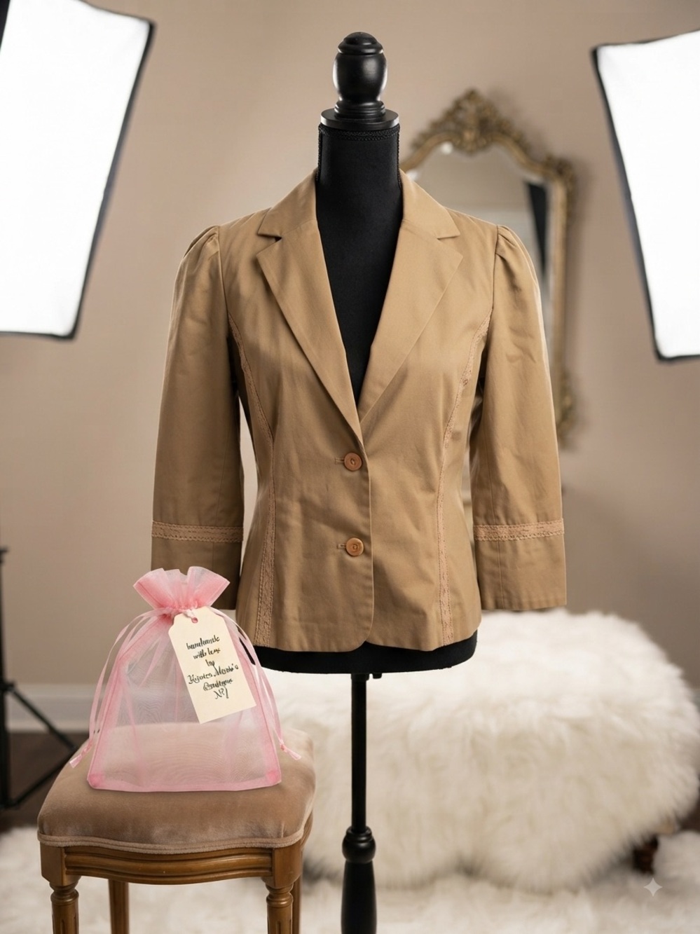 W work to weekend Tan Blazer w Lace Trim - 12 & Beauty Gift Bag 🎁